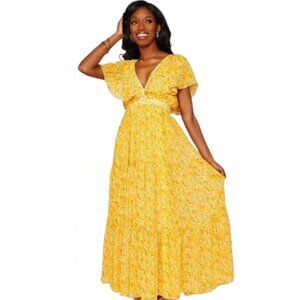 Buddy Love  Flutter Sleeve Yellow Spring‎ Resort Maxi Dress -  Small NWT